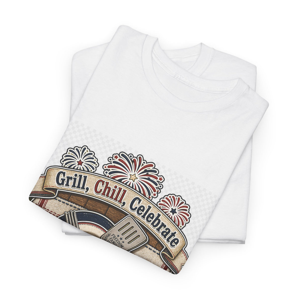 Independence Day Retro Fireworks Graphic Tee for Patriotic Adults