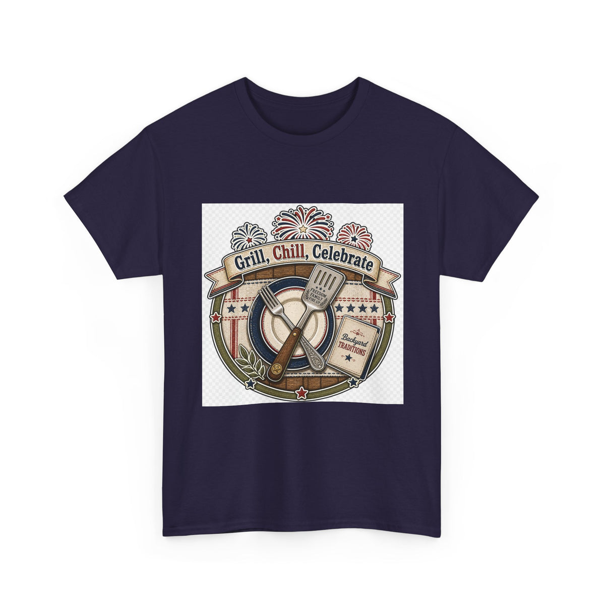 Independence Day Retro Fireworks Graphic Tee for Patriotic Adults
