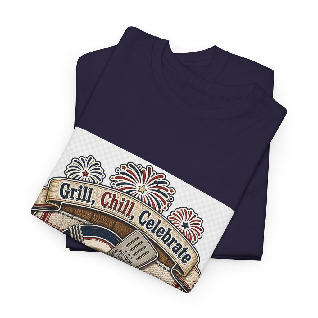 Independence Day Retro Fireworks Graphic Tee for Patriotic Adults