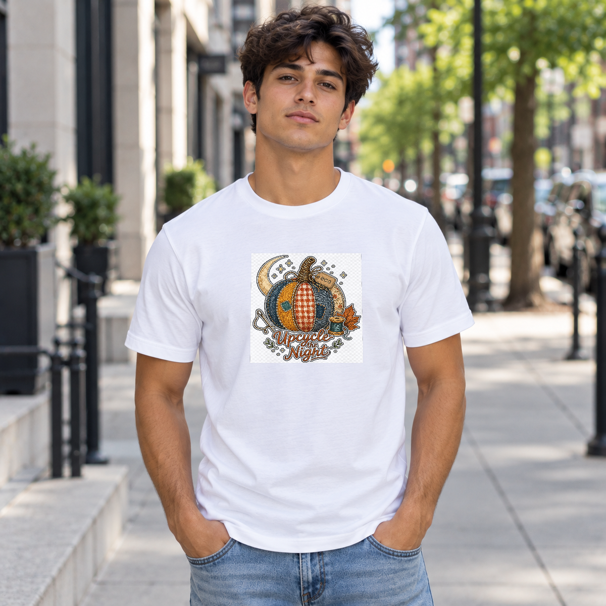 Halloween Shirt for Cat Lovers — Spooky Moon Cat Graphic Tee - Lifestyle 2