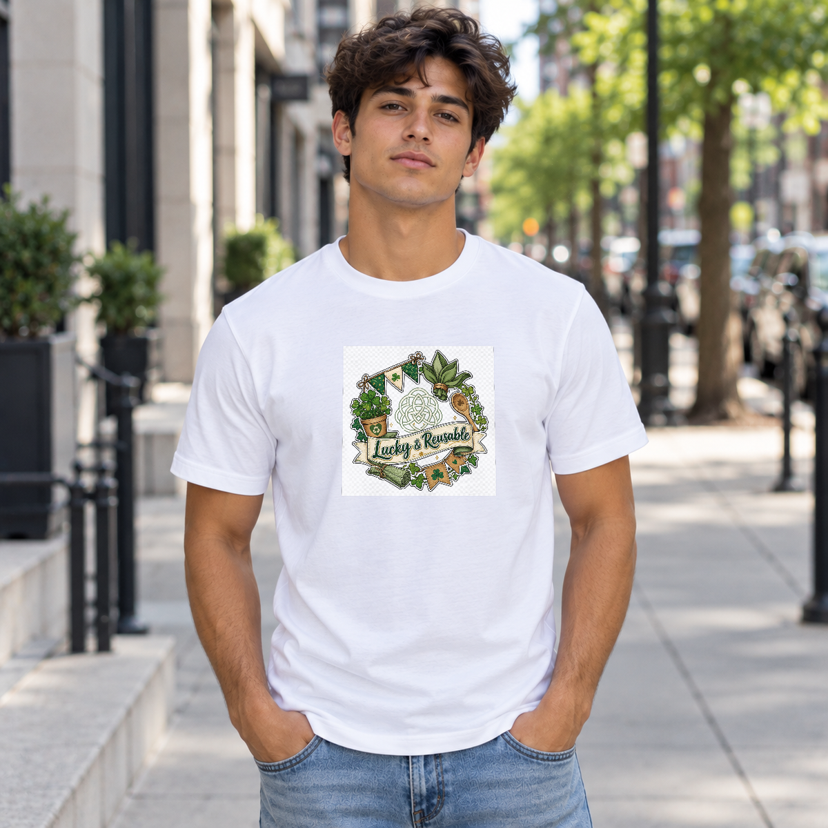 St. Patrick's Day Lucky Shamrock Tee for Men & Women - Lifestyle 2
